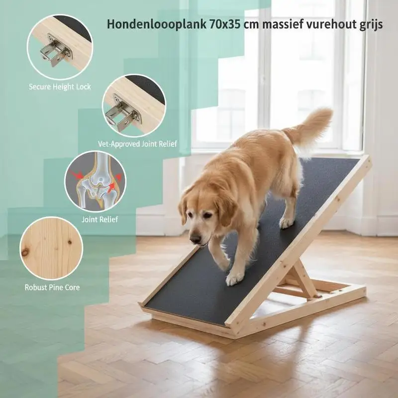 Immagine 4: Rampa per cani grigia 70x35 cm in legno di abete massiccio