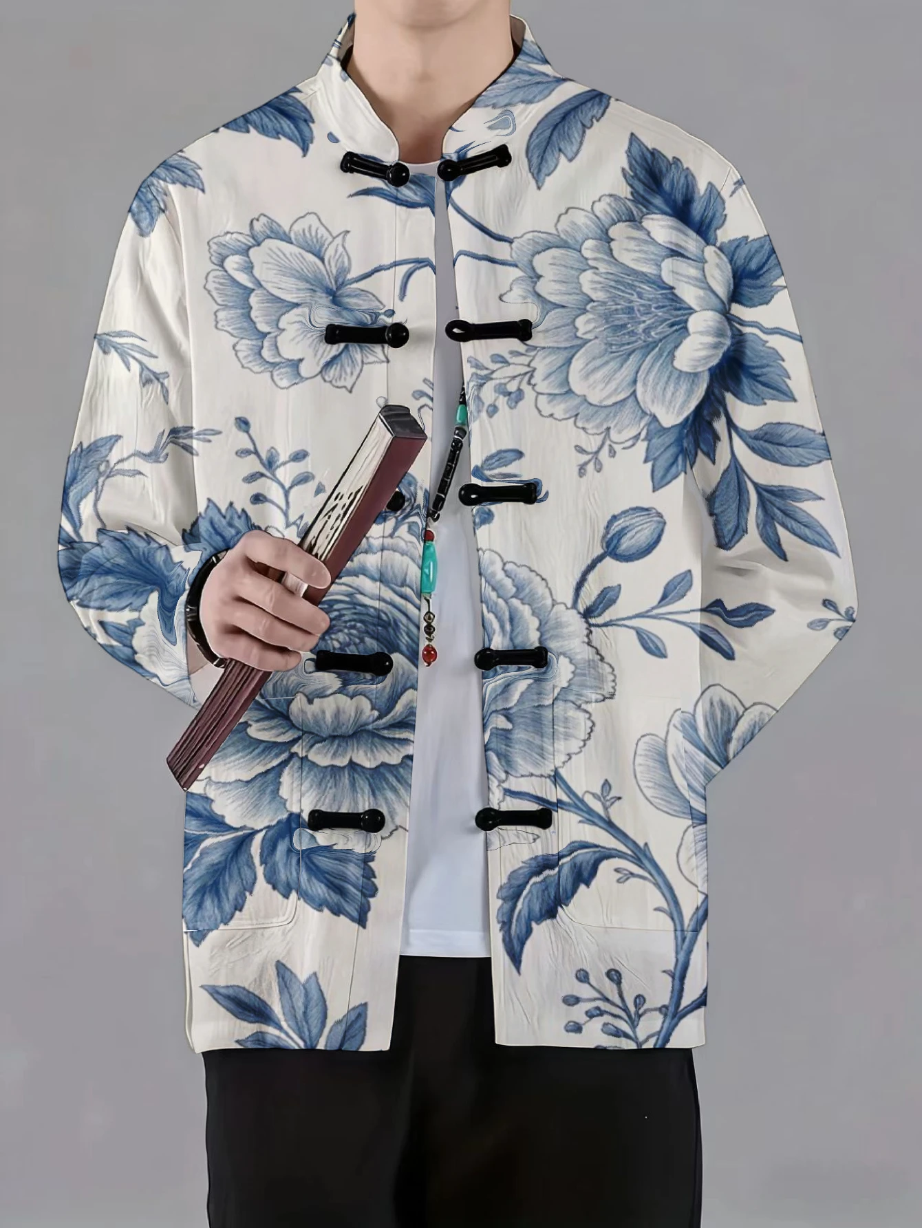 Men Men Mandarin Collar Frog Button Jacket Bird Floral Marble Ink Art Print Traditional Outerwear - Aliexpress Deal