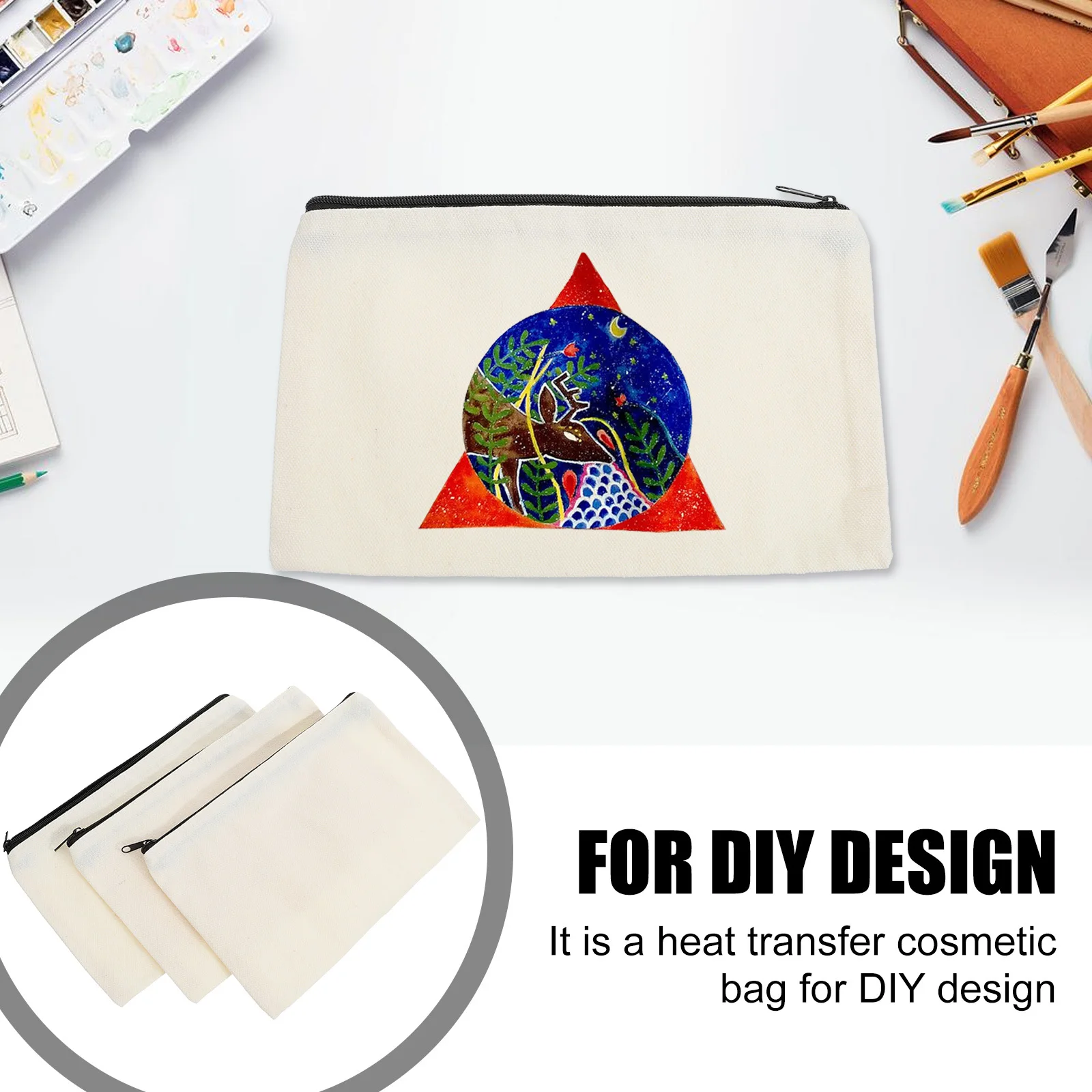 

12Pcs Blank Bags Fine Workmanship Zipper Closure Travel Makeup Bag DIY Sublimation Storage Holder Portable Lightweight