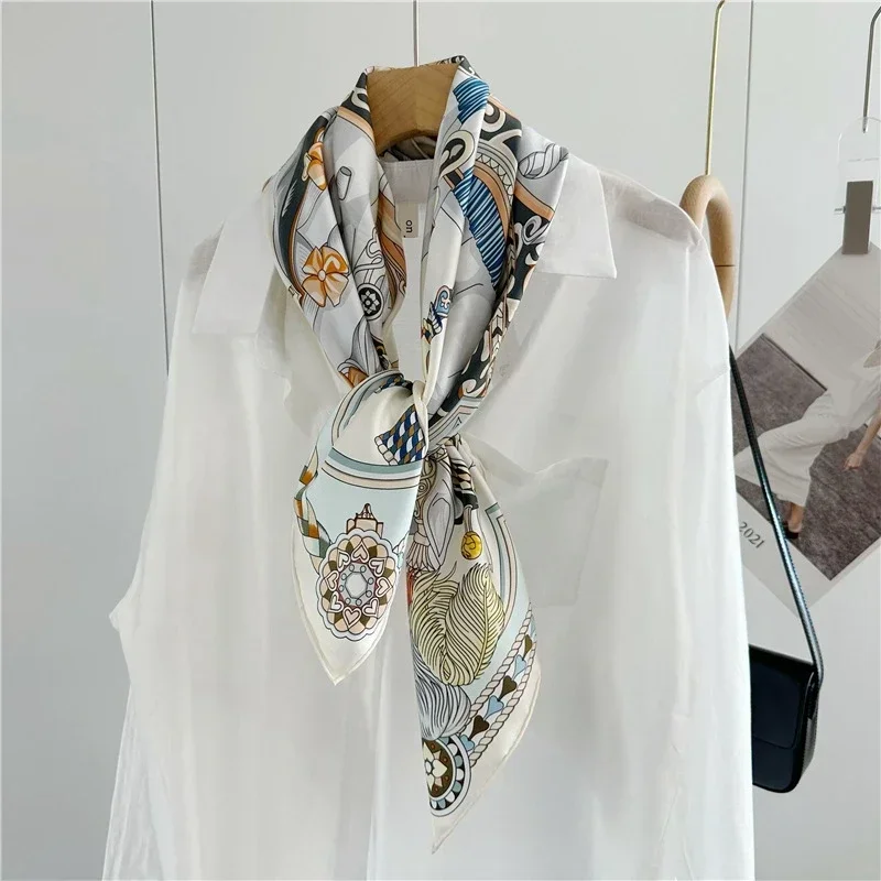 Double Sided 100% Silk Scarf Neckerchief 2024 Spring Womens Fashion Square 90 Silk Scarf Shawl