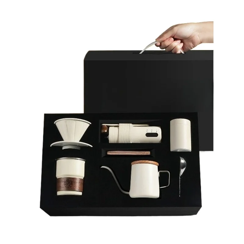 Hand brewed coffee pot set, gift box, hand grinder coffee machine, brewed utensils, birthday gift.