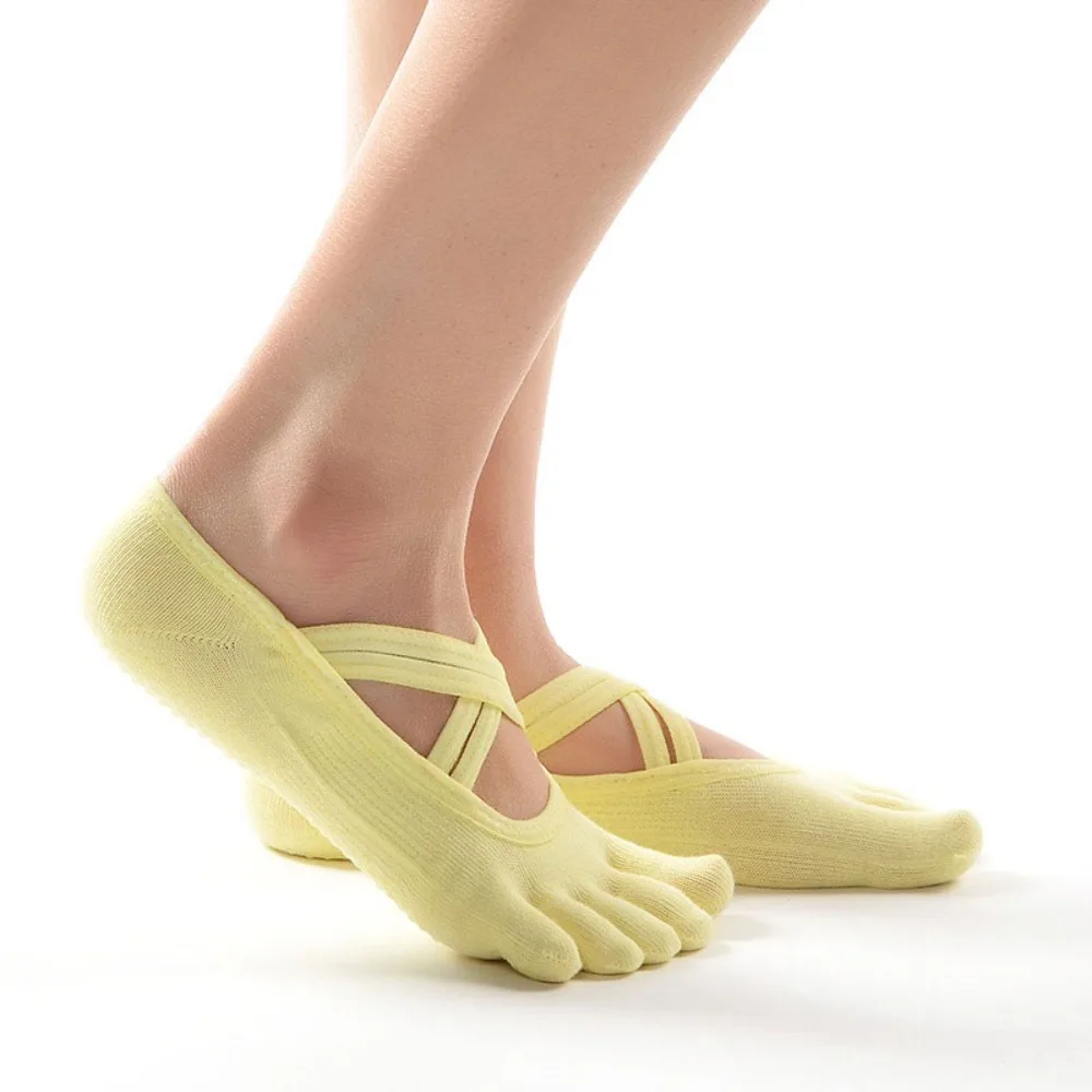 Women's Five Toe Yoga Socks with Double Cross Straps, Non Slip Professional Floor Socks for Pilates Workout