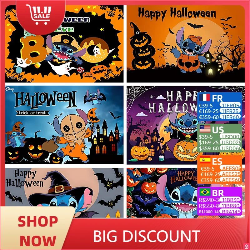 Cartoon Lilo & Stitch Background Pumpkin Stitch Happy Halloween Party Decoration Supplies Banner Photo Shoot Props Kids Gifts