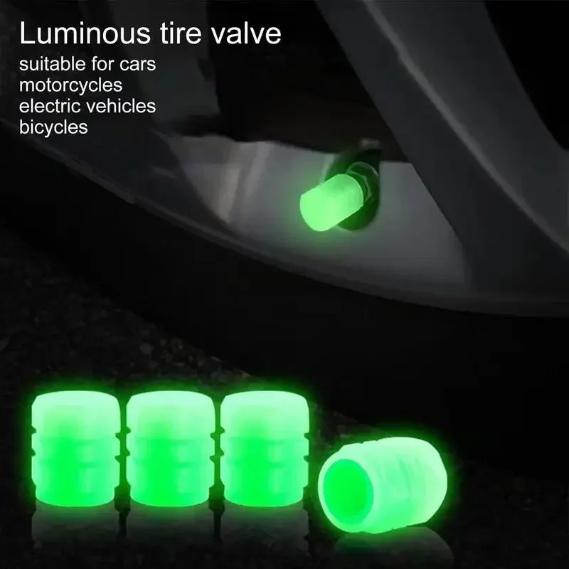 4Pcs Luminous Valve Caps Fluorescent Green Blue Night Glowing Car Motorcycle Bicycle Wheel Styling Tyre Hub Universal Cap Decor