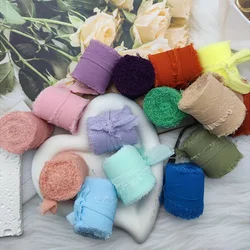 Silk Chiffon Ribbon With Flowers Eternal Roses Ribbon Wedding Lace For Ties Handmade Ripped Flower Bouquet Wrap Decoration