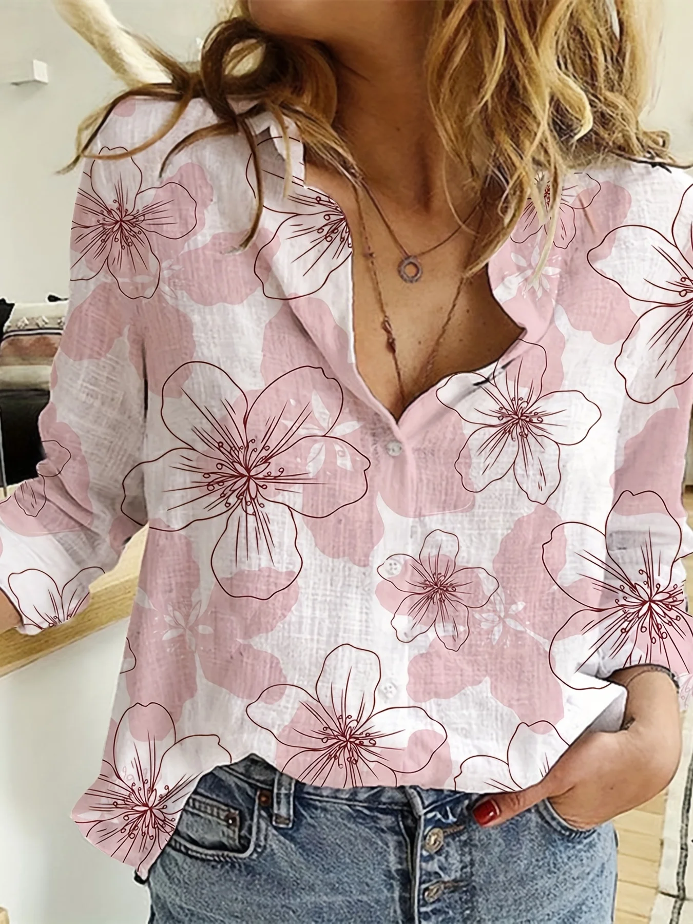 Fashion Green Leaf Printed Women\'s Shirt New Elegant Women\'s Shirt 2024 Spring Summer Long Sleeve Button Up Blouse Blusa Mujer