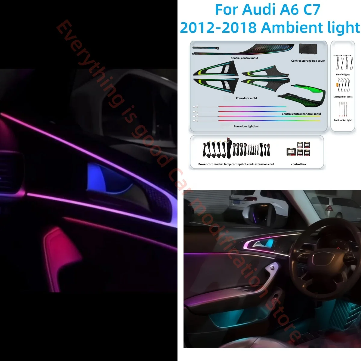 Carbon fiber grain trim strip For Audi A6 C7 2012-2018 LED Atmosphere Lamp Automotive interior lighting upgrade Car accessories