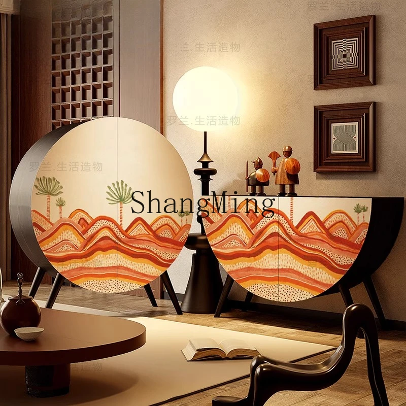 

CL Desert Wind Round Cabinet Solid Wood Living Decoration Standing Cabinet Kitchen Storage Meal Side Entry Entrance Cabinet