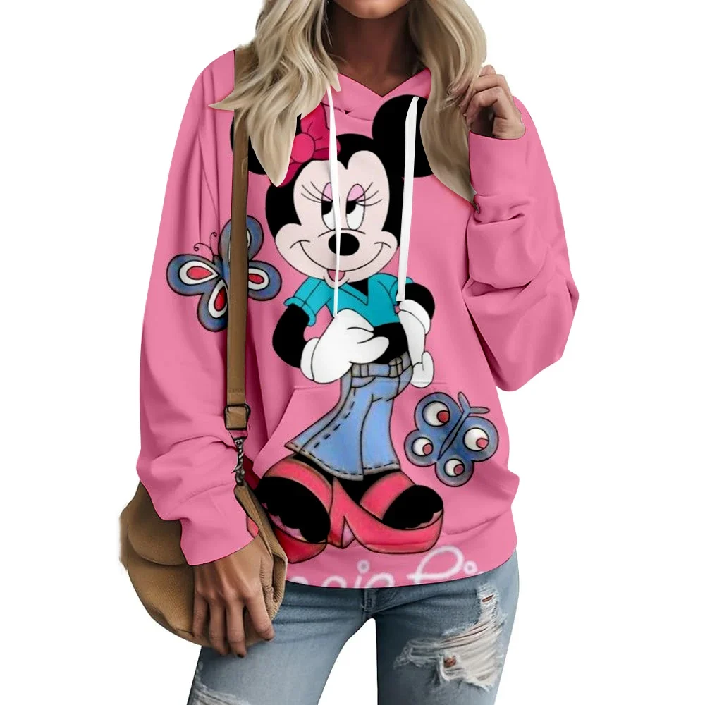 Disney Minnie Cute Print Hoodie Casual Winter Hooded Pullover Women's Clothing Minnie Pattern Top Retro Fashion Y2K Top