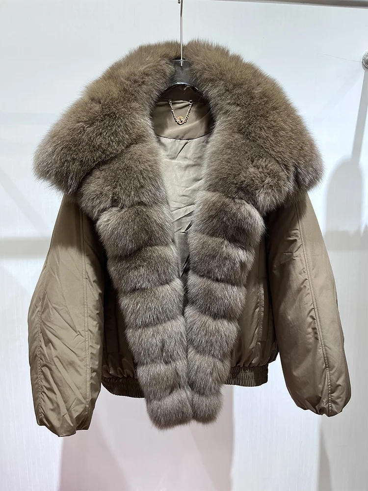 Femmes doudoune d'oie naturelle nouveau automne hiver doudoune courte mode col de fourrure de renard manteau de luxe vestes bouffantes offre spéciale