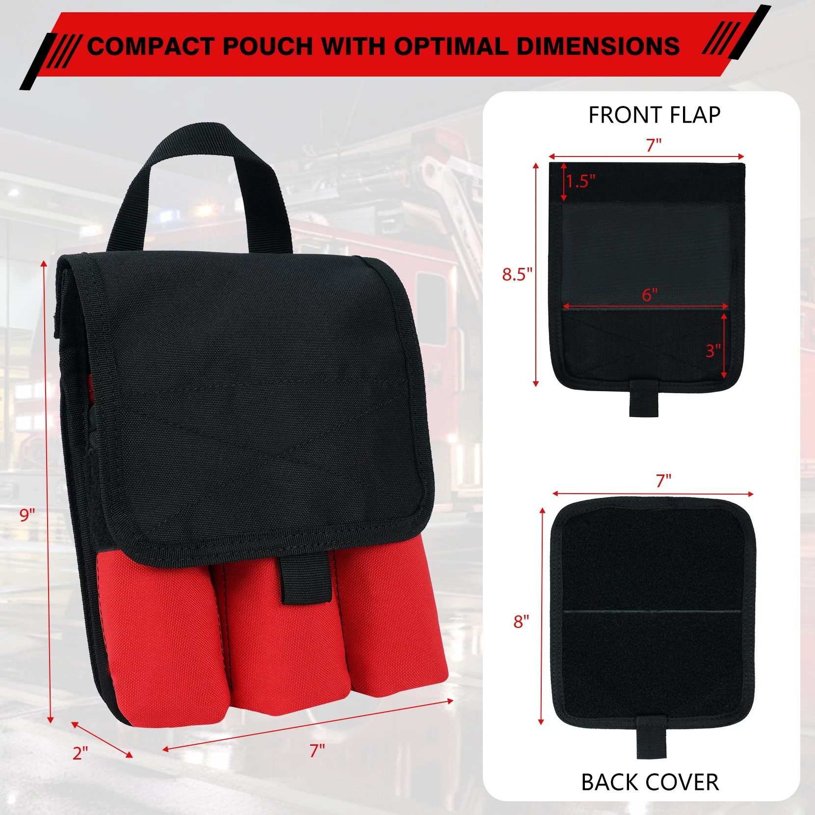 7-Pocket Firefighter Tool Pouch with Carry Handle and Flap, Fits in Bunker Gear Pocket, Tool Organizer