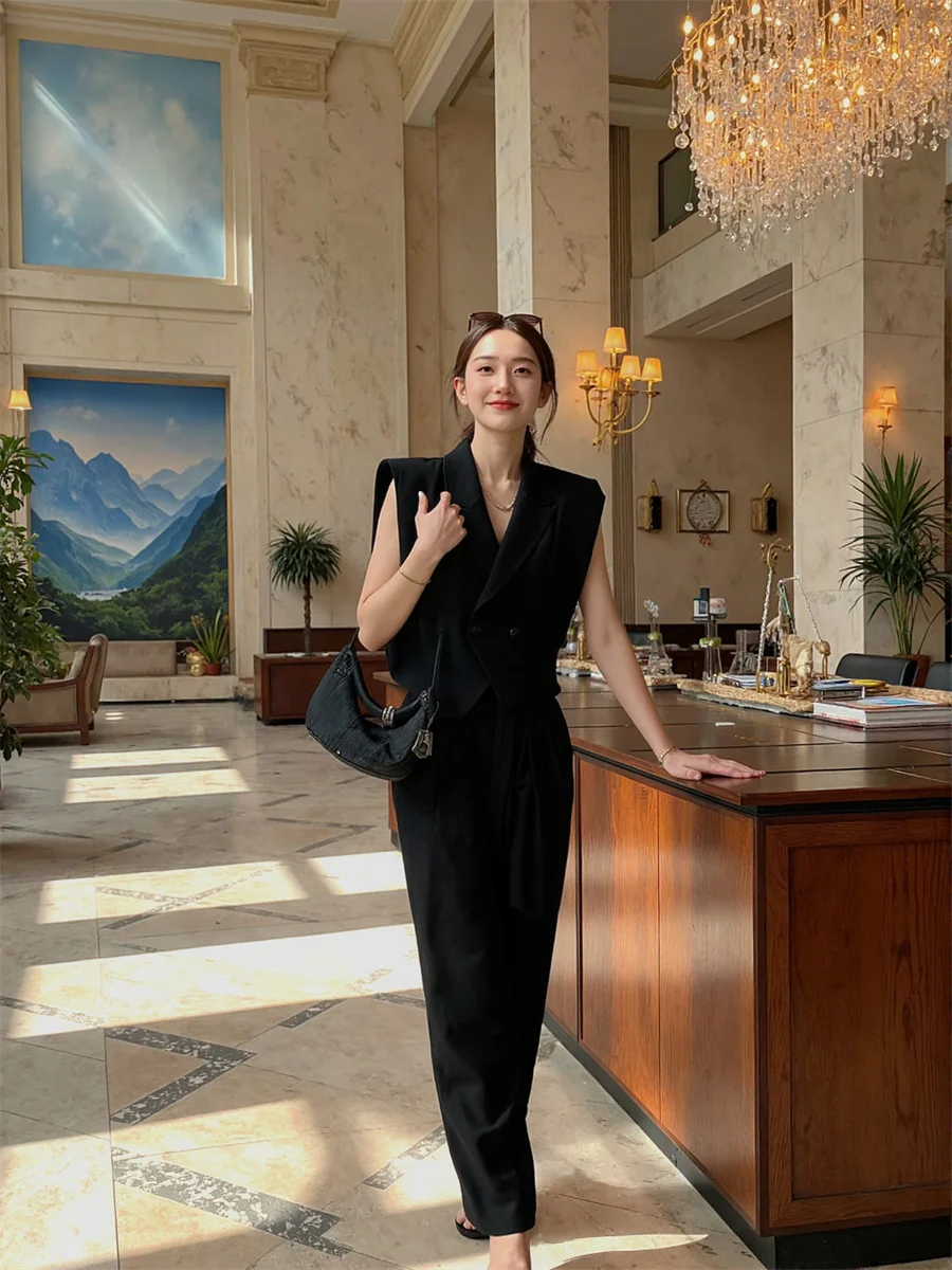

Women'S Waistcoats Vests Woman Trend 2025 Autumn Black Korean Style Trendy Business Workwear Professional Simple Modern Fashion