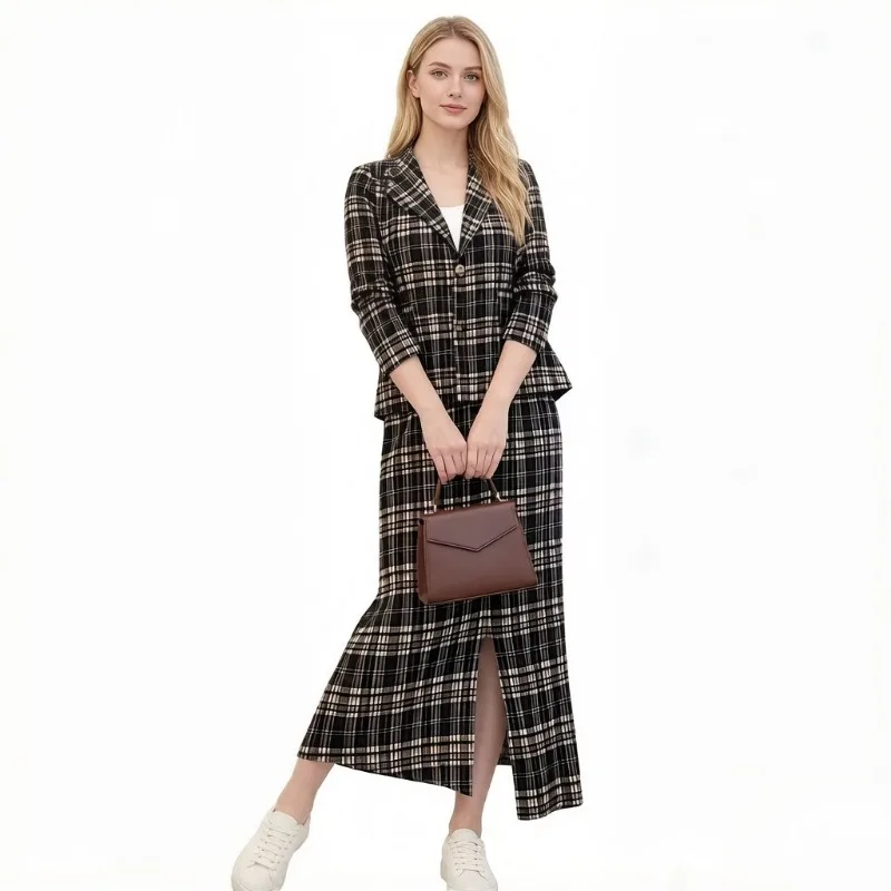 

Плиссированное платье-костюм Miyake для женщин, стильное и омолаживающее, комплект из двух предметов, модный клетчатый плиссированный свободный крой, полный комплект