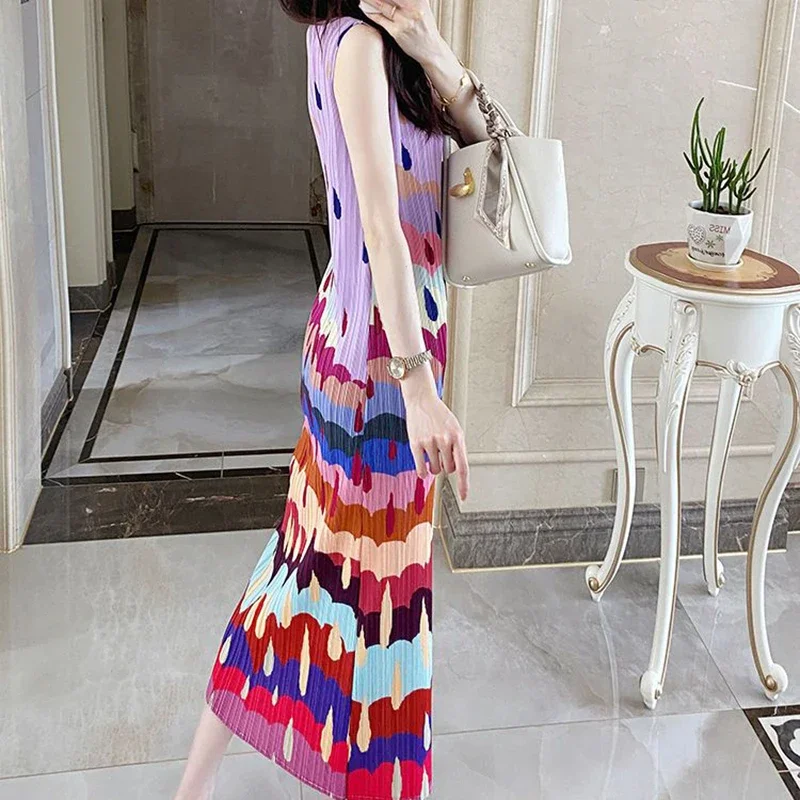 ออกแบบชุดระดับไฮเอนด์พร้อมกระโปรงเสื้อกั๊กจีบพิมพ์สําหรับผู้หญิง Vestidos De Mujer เสื้อผ้าฤดูร้อนสําหรับผู้หญิง