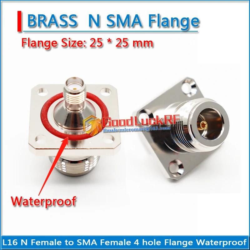 L16 N Female to SMA Female O-ring Waterproof 4 hole Flange Panel Mount 25 * 25 mm brass RF Coaxial Connector Adapters