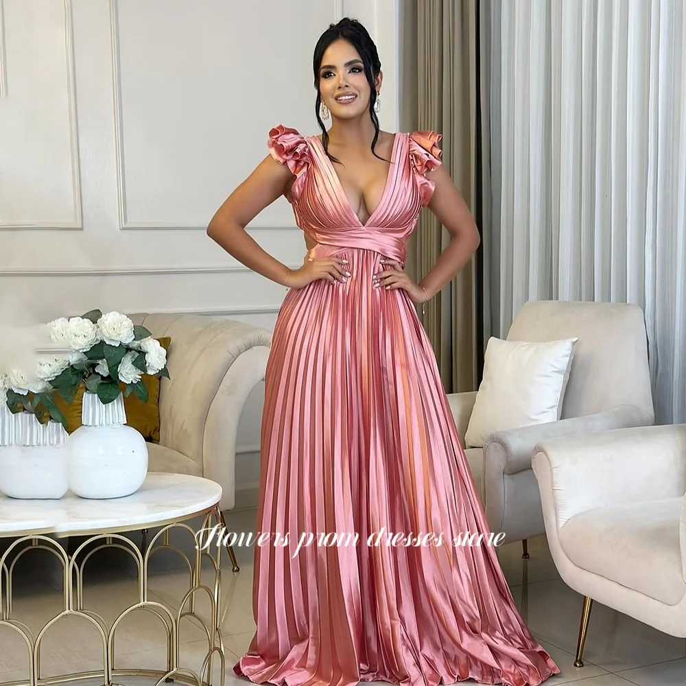 

Цветы Сексуальное платье для выпускного вечера с v-образным вырезом A Line Party Dress Плиссированное вечернее платье с оборками Вечернее платье для арабских женщин по индивидуальному заказу