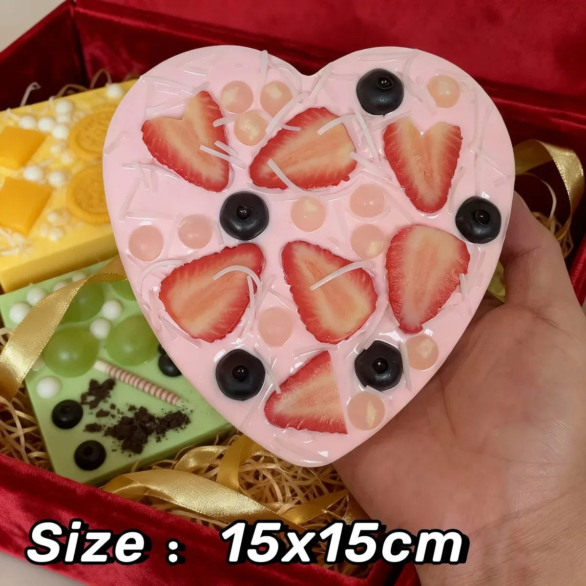 Christmas Fake Food White Chocolate Bar Mango Strawberry Grape Decor Gingerbread House