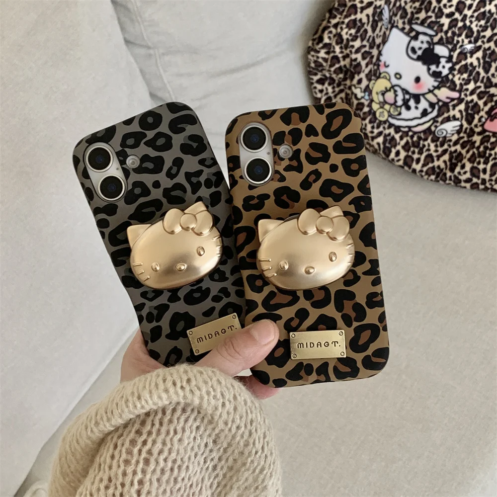 

Fashion leopard print cute Hello Kitty stand phone case for iPhone 16 promax 15 14 13 16 Funda luxury women’s protection cover