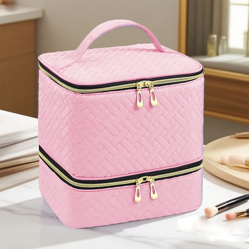 

Портативная стеганая косметичка с двойным слоем, большая вместительная женская сумка, сумка для хранения лаков для ногтей