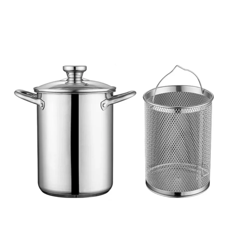 Kitchen Cookware 304 Stainless Steel Deep Fryer Visible Lid With Basket Tempura Fryer Deepened Oil Frying Pot French Fries