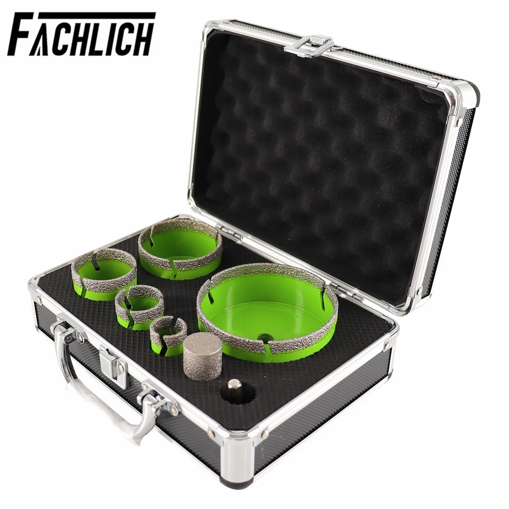 FACHLICH 7pcs M14 Dia25/35/50/68/100mm Diamond Drill Core Bits +25mm Milling Finger Bits+Hex Shank Adapter Ceramic Tile Marble