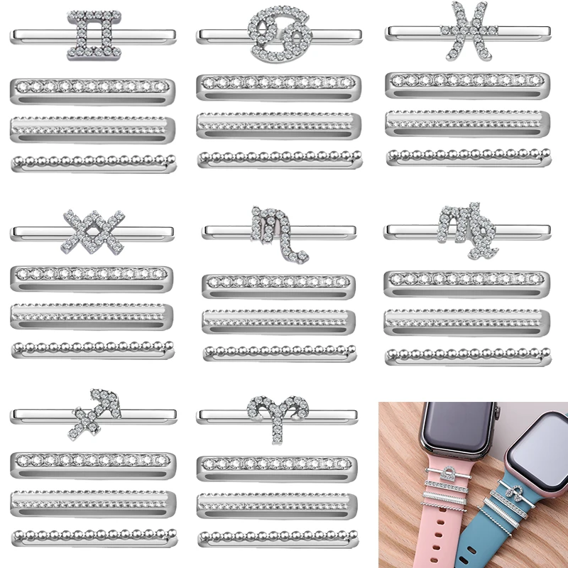 Zodiac Sign 12 Constellation Charms for Apple Watchband Silicone Strap Decorative Jewelry Stud Charm for Iwatch 4pcs/sets Charm