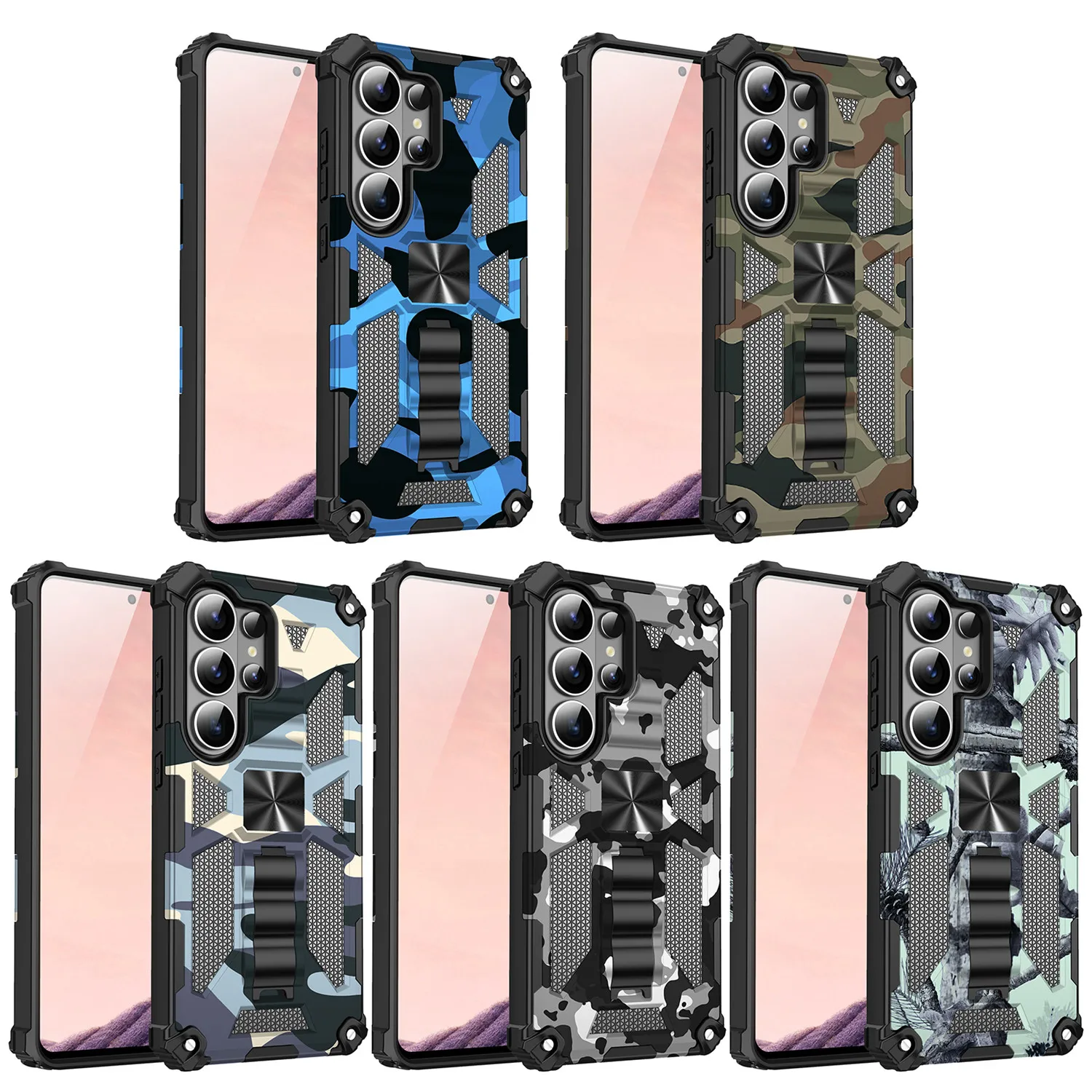 Tarnmuster Anti-Schock-Hülle für Samsung Galaxy S26 Ultra S25 FE S24 A56 A16 A17 A37 A57 Militärische Rüstung mit Integriertem Ständer – Detail 4