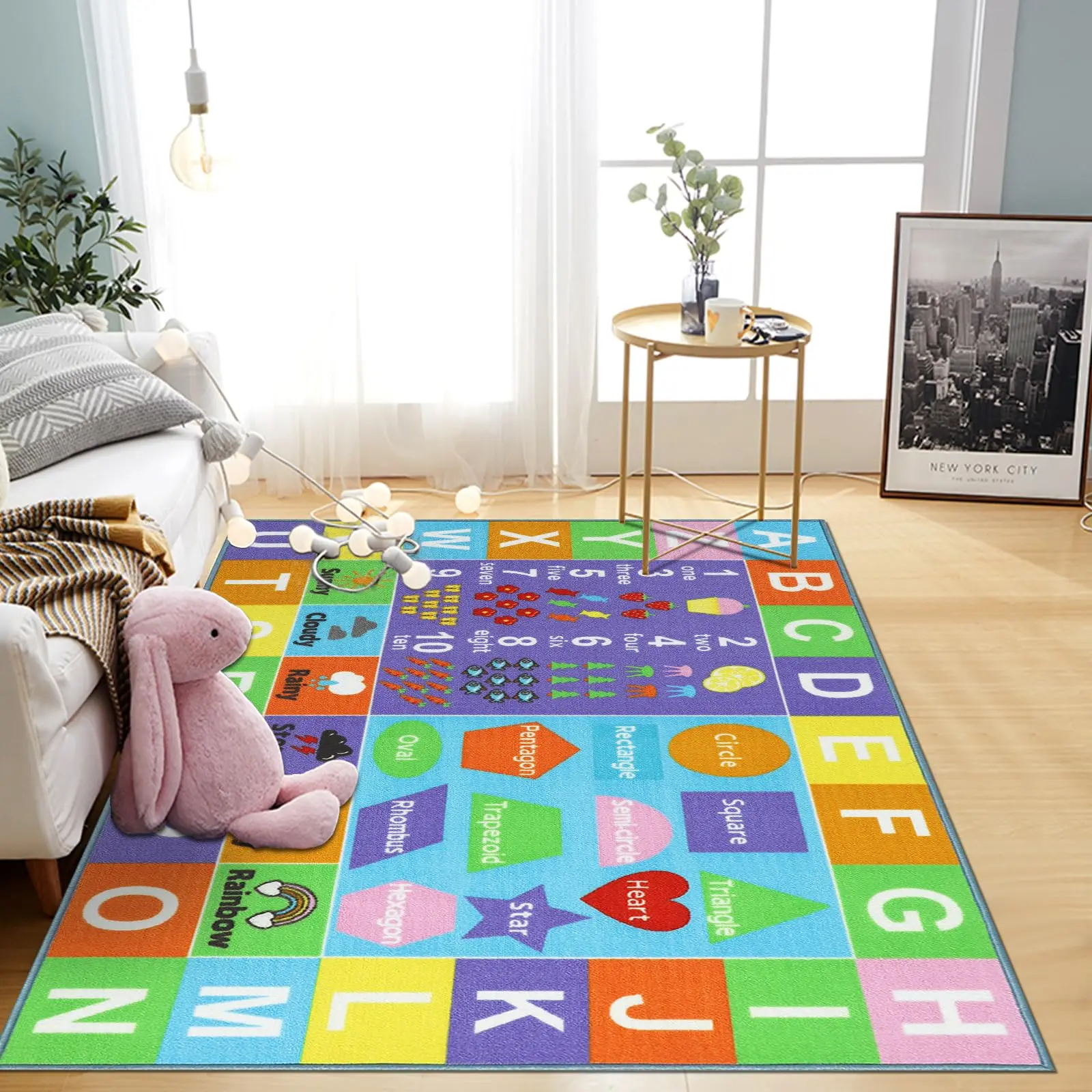 ABC Alphabet Carpet Numbers Shapes Children's Rugs for Playroom Classroom Toddler Learning Play Area Rug  Nursery Room Decor