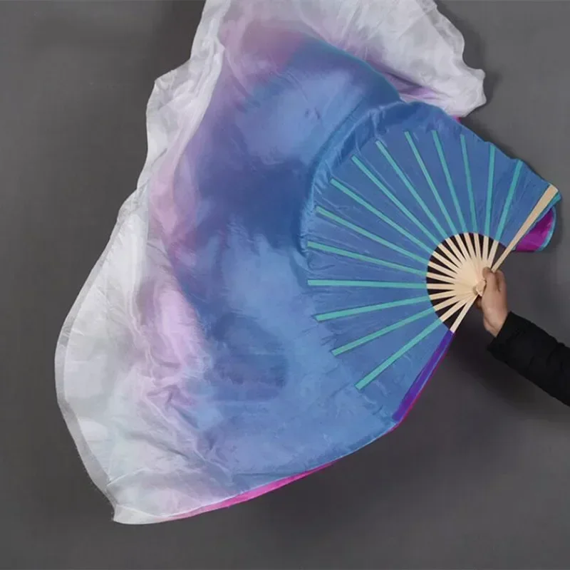 Vente chaude deux couches jasmin ventilateur voile enfants adultes ventre voile accessoires demi-cercle danse voiles vraie soie en gros assortiment taille
