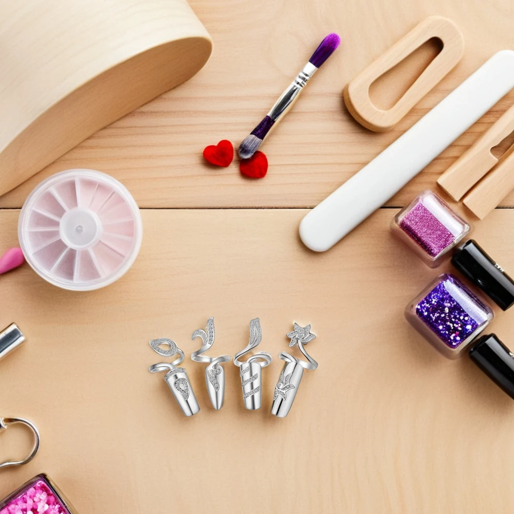 4 個の女性の爪リングラインストーン装飾合金爪型リング結婚式クリスマスバレンタインギフトハンドジュエリー