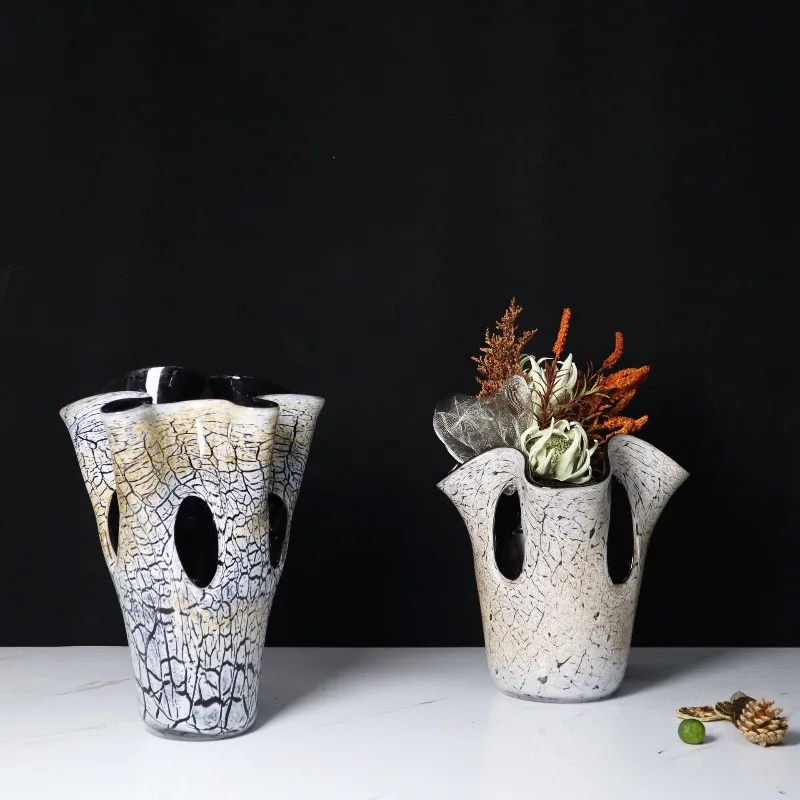Hollow fission glass vase hotel model room creative art home decoration ornament
