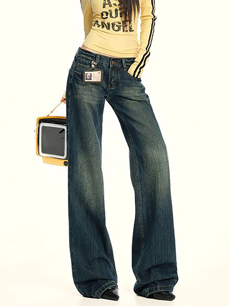 

Woman Low Waist American Retro Wide Leg Jeans Female Harajuku Loose Straight Leg Pants Girls Designer Denim Trousers