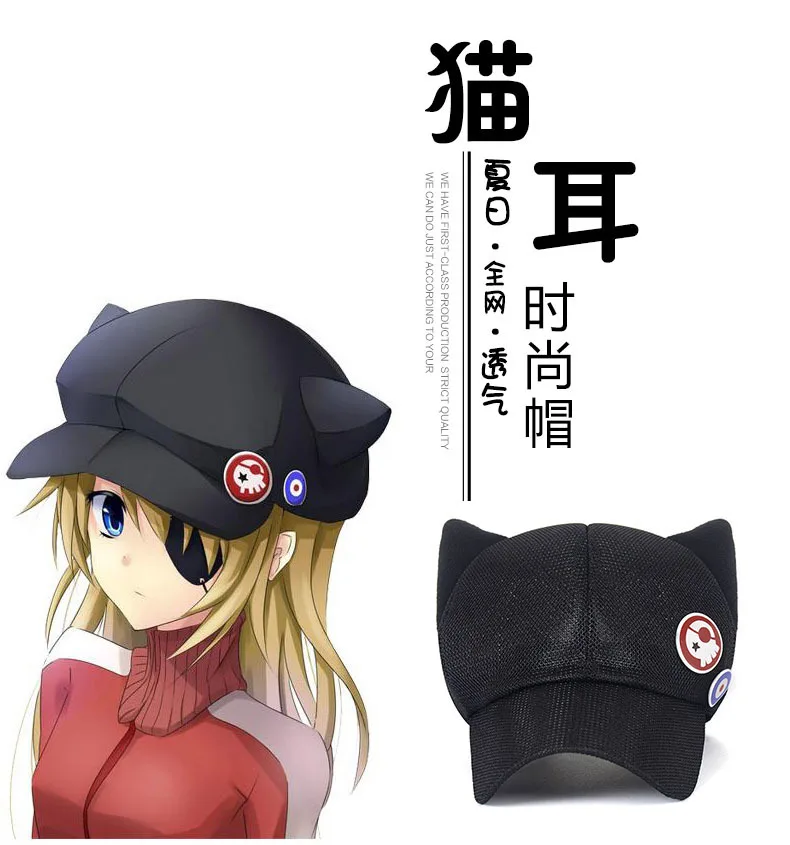 EVA Anime Hat for Girls, Shikinami Asuka Rangure Badge, Cat Ear, Peak Baseball Cap, Acessórios Cosplay Halloween, Bonés