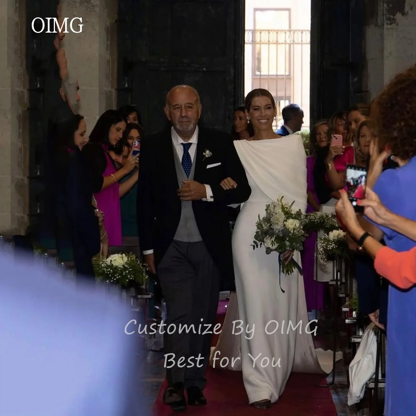 OIMG エレガントなアイボリーマーメイドウェディングドレスアップリケ長袖花嫁ドレス床の長さのウェディングドレスカスタマイズ