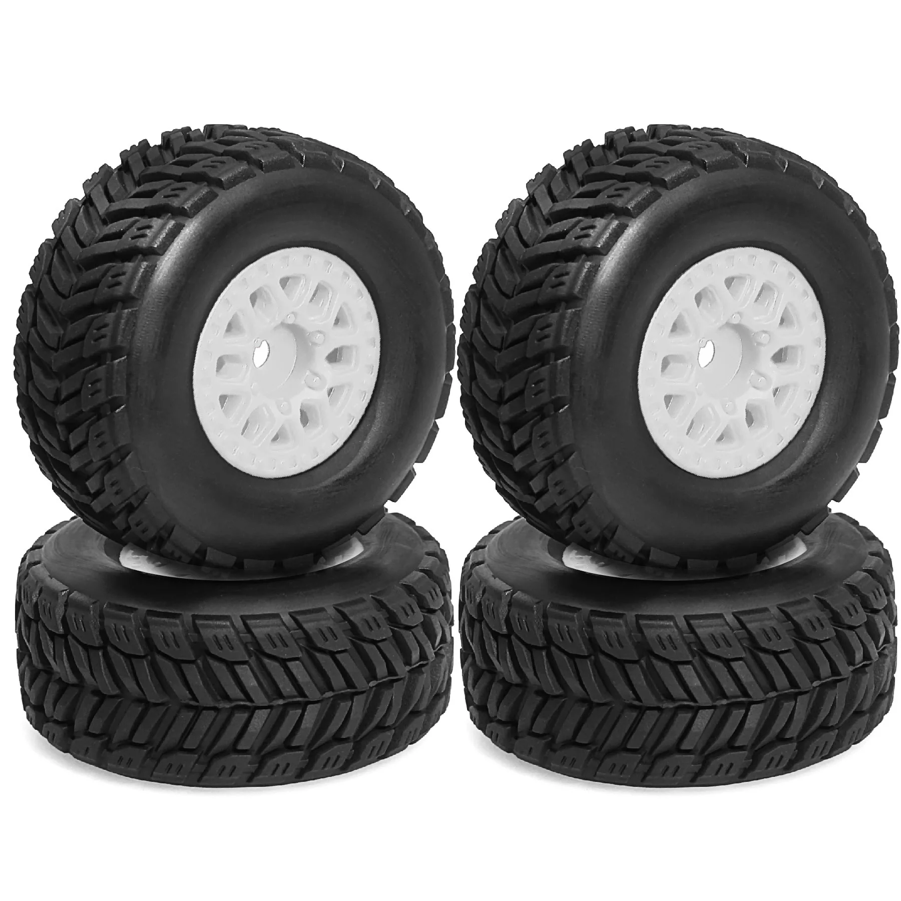 4개 RC 숏 코스 트럭 타이어 및 휠 육각 12mm 진공 타이어 OD 2.56" (1/14 1/16 1/18 RC 오프로드/온로드 ARRMA Mojave GROM 용)