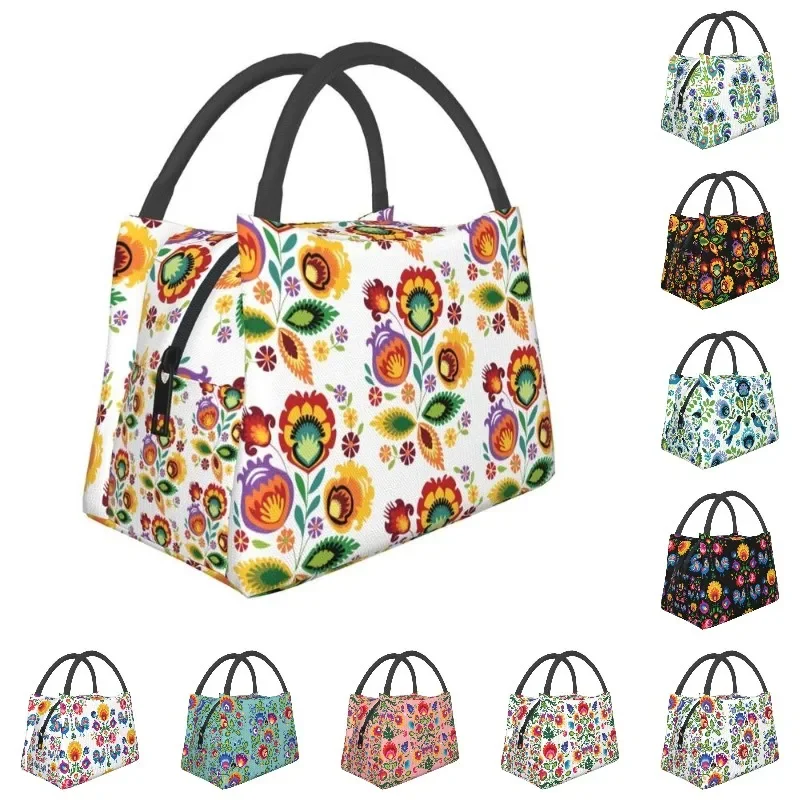 Polish Folk Flowers Lunch Bag Men Women Thermal Cooler Insulated Poland Floral Art Lunch Box for School Work Picnic Food Tote