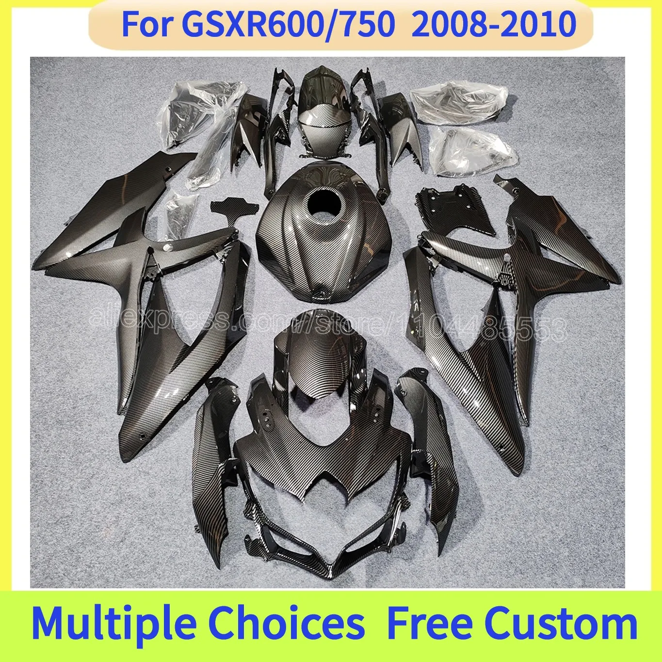 

ABS Injection Molded Fairing Kit For Suzuki GSXR600/750 2008–2010 K8 GSXR 750 Carbon Fiber Bodywork with Tank Cover