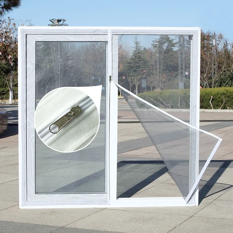 

Large White Zippered Window Screen - Easy to Open and Close, Mosquito and Insect Protection, Self-Adhesive and Reusable