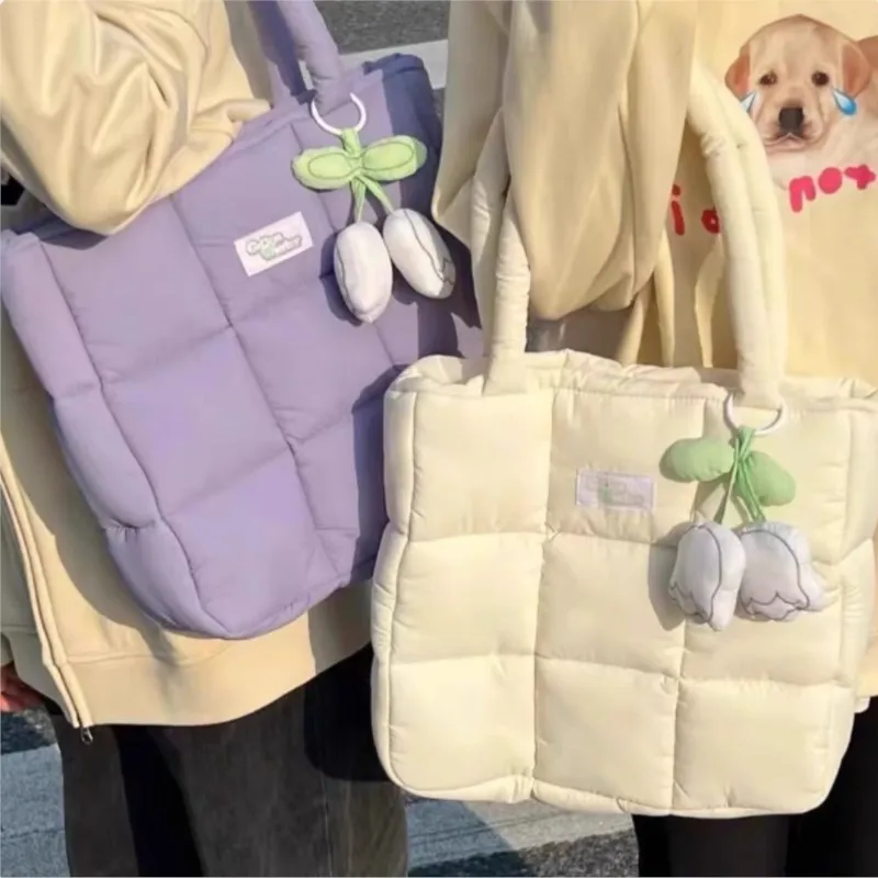 

JIAERDI милая милая сумка в клетку с пышным узором, женская новая большая вместительная сумка-тоут, женская нейлоновая хлопковая повседневная сумка для подмышек