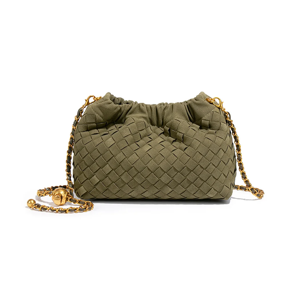 

Новая тканая женская сумка 2025 года, золотой шар, небольшой ароматный стиль, цепочка, сумка-мессенджер на одно плечо, качественная сумка для пельменей