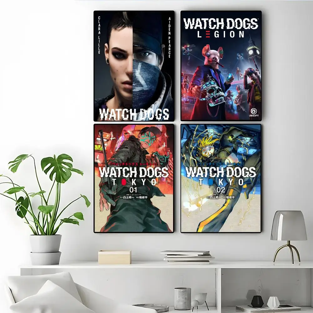 Game Watch Dogs Poster Poster Self-adhesive Art Waterproof Paper Sticker Coffee House Bar Room Wall Decor