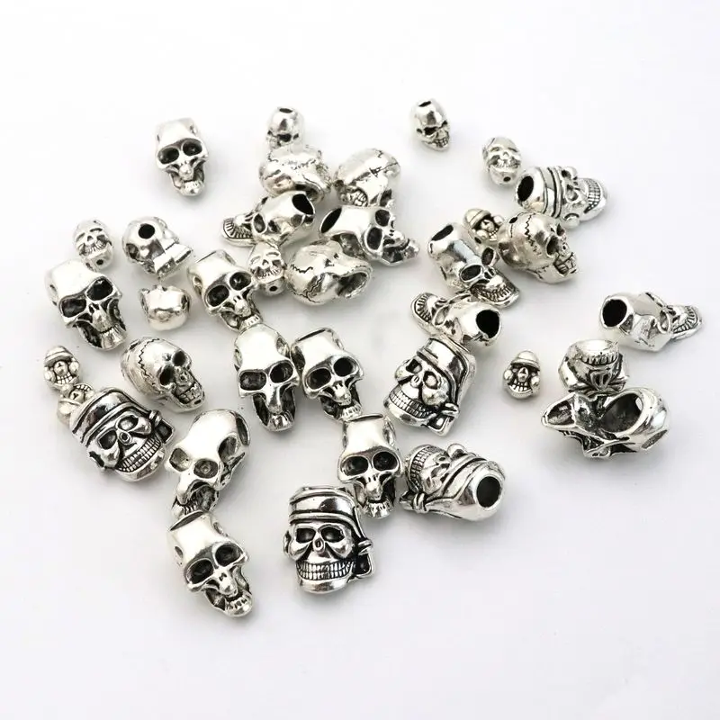 20Pcs/pack Tibetan Silver Skull Metal Loose Spacer Beads For Jewelry Finding Handmade Bracelet Necklace Jewelry Accessories