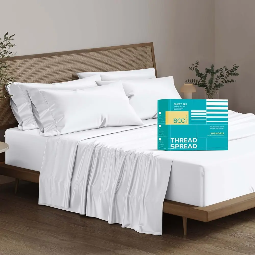 

Комплект постельного белья King Size из 100% египетского хлопка - 800 нитей на дюйм (6 предметов, белый), глубина кармана 16 дюймов, качество уровня люкс-отеля