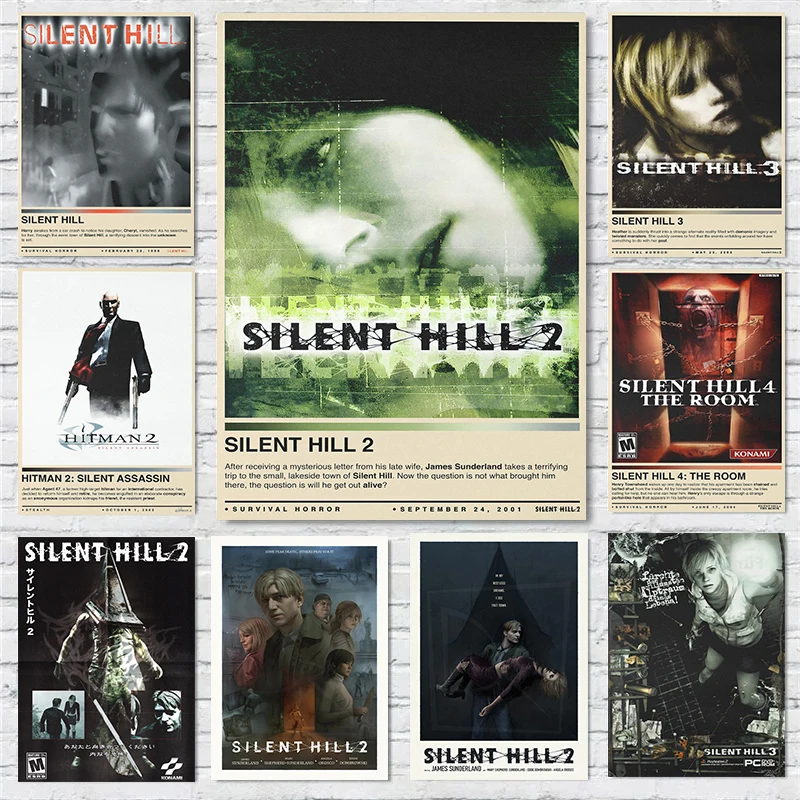 Silent Hill 1,2,3,4 Classic Horror Video Game Vintage Poster Canvas Painting Wall Art Pictures Home Game Room Decor Gift