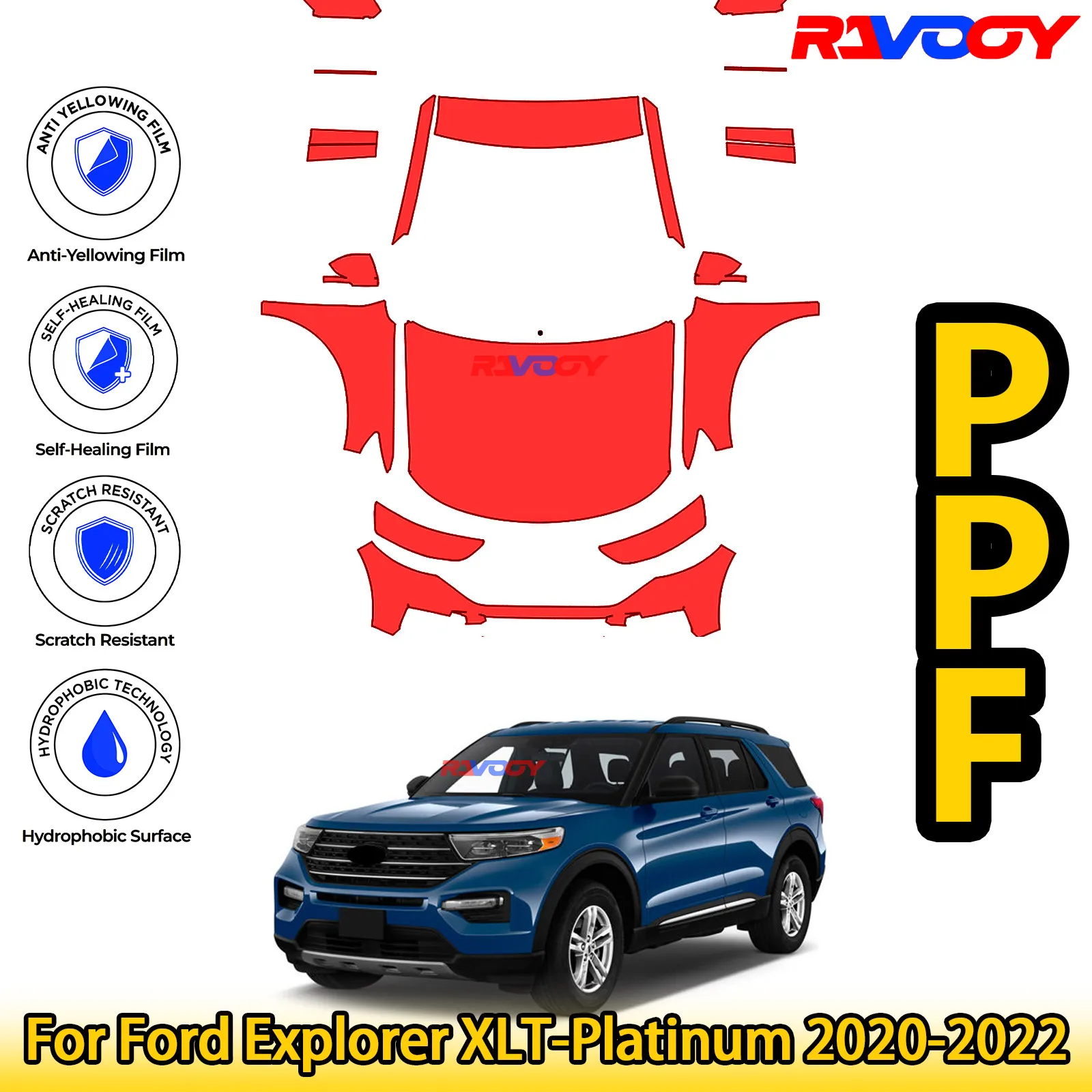 

Для Ford Explorer XLT-Platinum 2020-2022 глянцевая матовая черная предварительно вырезанная передняя PPF комплект защитной пленки для краски