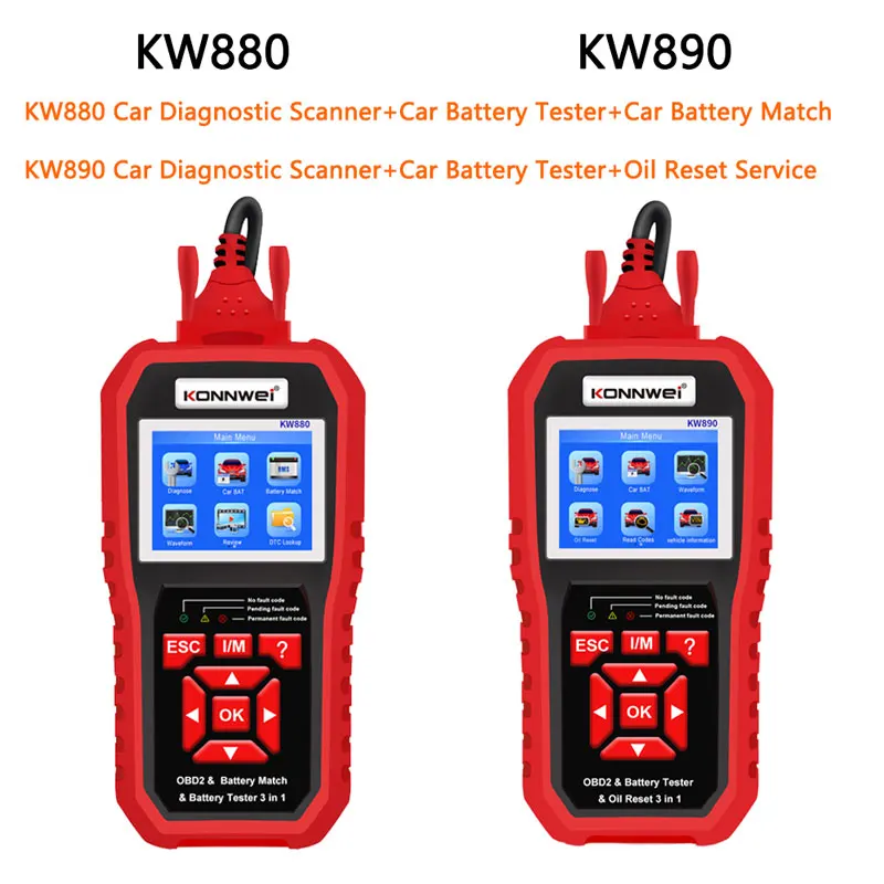 

KONNWEI KW890 OBD2 Scanner 12V Cars Battery Tester Analizer KW880 Auto Diagnostic Tools Battery Match 3 in 1 Car Code Readers