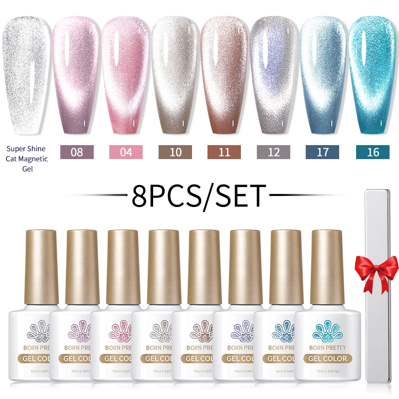 BORN PRETTY Sparkling Snowlight Cat Magnetic Gel Polish Set 10ml Semi Permanent Spring Summer Magnetic Gel Nail Polish Kit