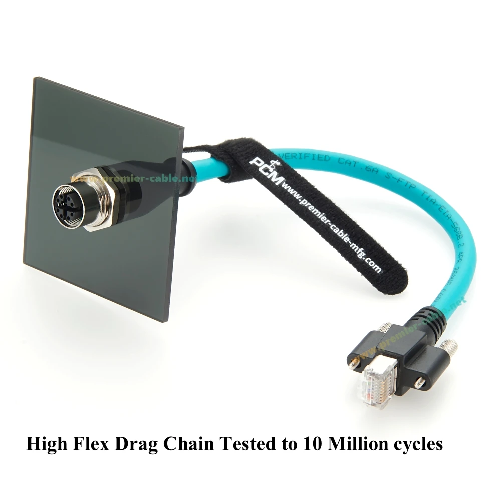 Screw Panel Mount M12 8Pin X Code to RJ45 CAT6A Ethernet Cable IP67 High Flex Gige Vision for Basler Cognex Industrial Camera