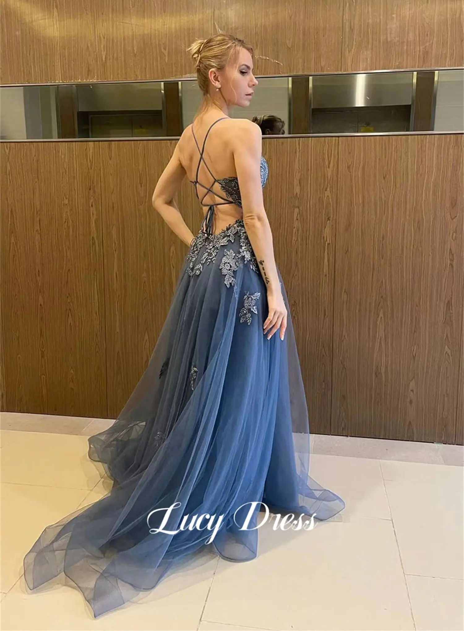 Lucy Party Dress Graduation Gown Gray Blue Mesh Line A Ball Women\'s Elegant Dresses for Parties 2024 Robe De Soiree Femmes