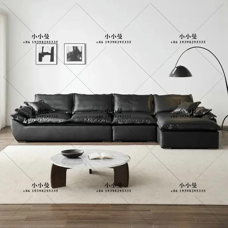 Italian Minimalist Large L Shaped Sofa First Layer Cowhide Leather Corner Sectional Couch for Living Room Apartment Furniture